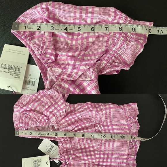 Faithfull Top Vaneda Cropped Plaid Ruffle Shirred Djerra Check Iris 6 M NWT - Picture 7 of 13